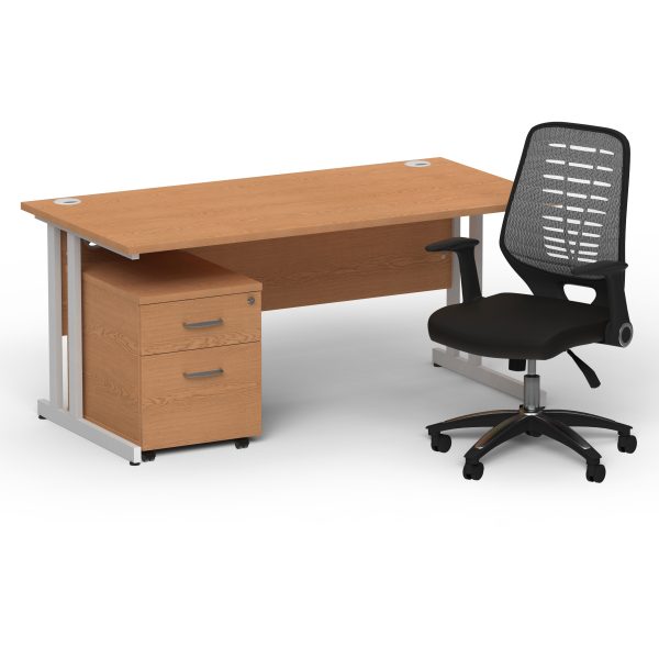 Pulse 1600mm Cantilever Straight Desk With Mobile Pedestal and Relay Silver Back Operator Chair - Image 5