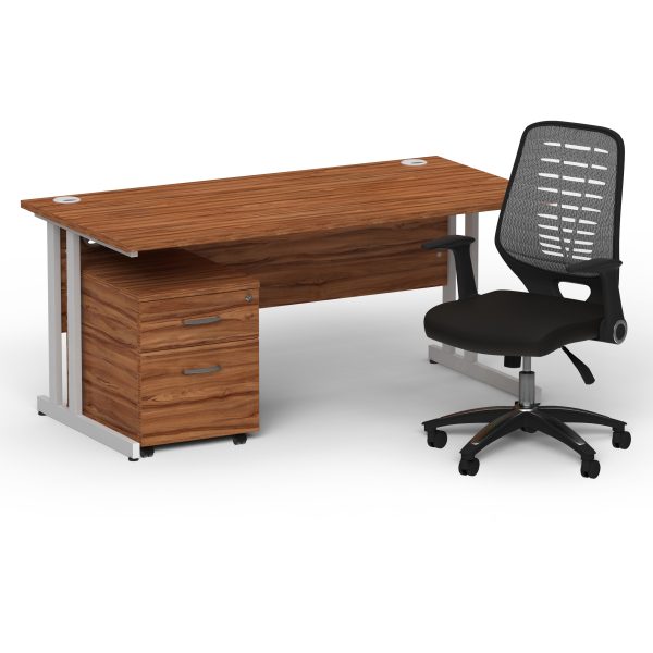 Pulse 1600mm Cantilever Straight Desk With Mobile Pedestal and Relay Silver Back Operator Chair - Image 7