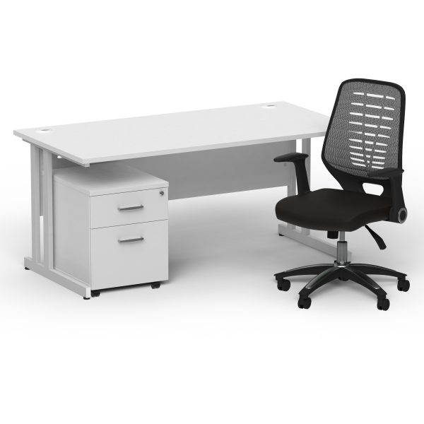 Pulse 1600mm Cantilever Straight Desk With Mobile Pedestal and Relay Silver Back Operator Chair - Image 9