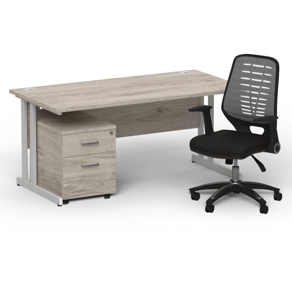 Pulse 1600mm Cantilever Straight Desk With Mobile Pedestal and Relay Silver Back Operator Chair - Image 11