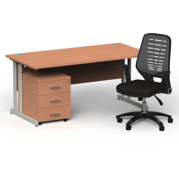 Pulse 1600mm Cantilever Straight Desk With Mobile Pedestal and Relay Silver Back Operator Chair - Image 13