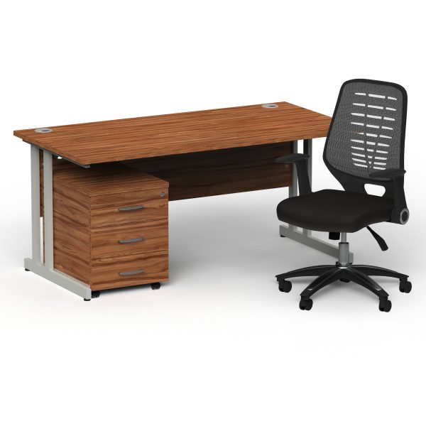 Pulse 1600mm Cantilever Straight Desk With Mobile Pedestal and Relay Silver Back Operator Chair - Image 19