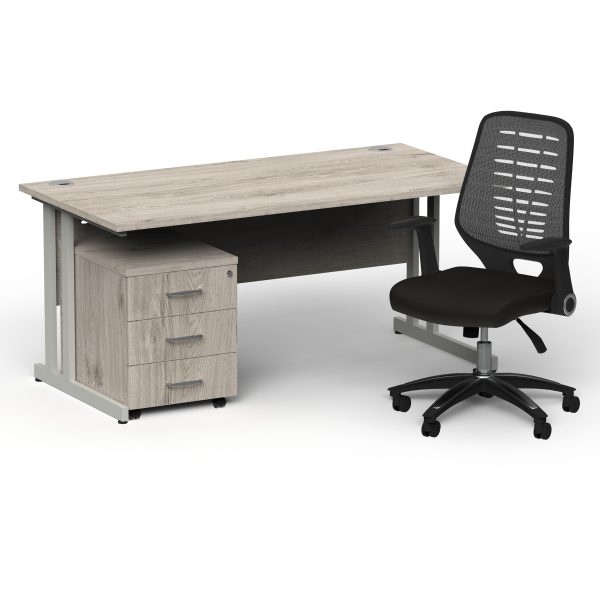 Pulse 1600mm Cantilever Straight Desk With Mobile Pedestal and Relay Silver Back Operator Chair - Image 23