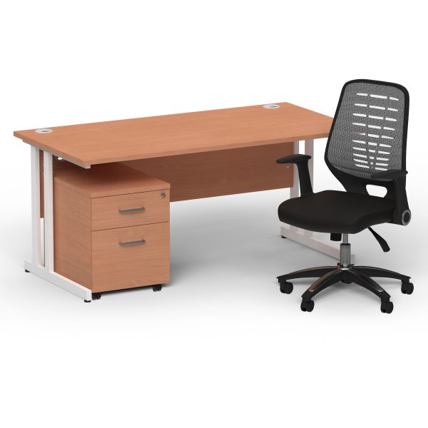 Pulse 1600mm Cantilever Straight Desk With Mobile Pedestal and Relay Silver Back Operator Chair - Image 25