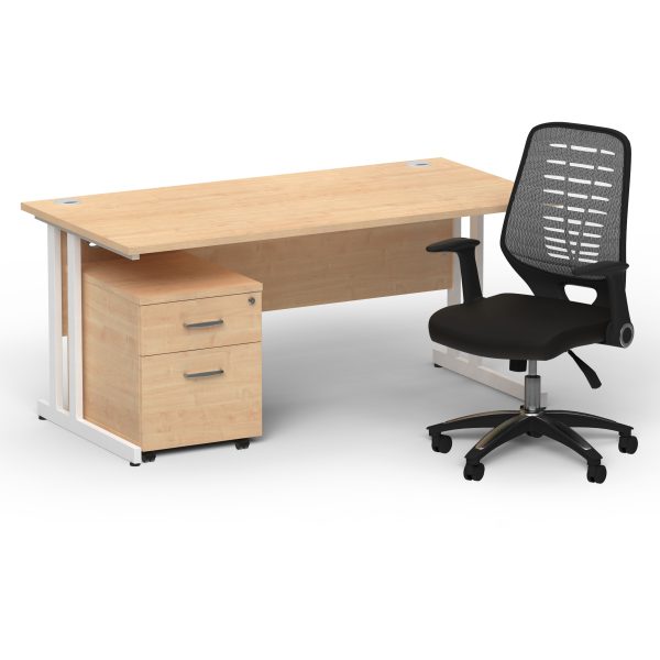 Pulse 1600mm Cantilever Straight Desk With Mobile Pedestal and Relay Silver Back Operator Chair - Image 27