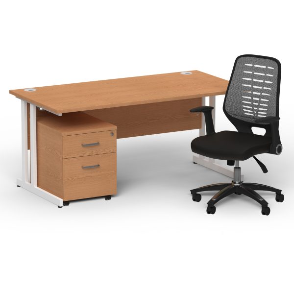 Pulse 1600mm Cantilever Straight Desk With Mobile Pedestal and Relay Silver Back Operator Chair - Image 29