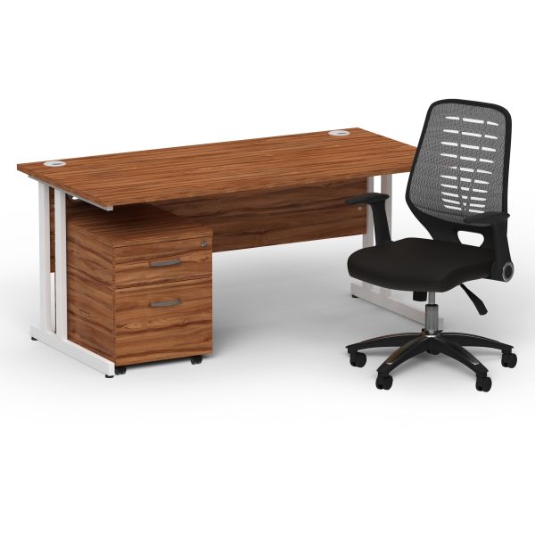 Pulse 1600mm Cantilever Straight Desk With Mobile Pedestal and Relay Silver Back Operator Chair - Image 31