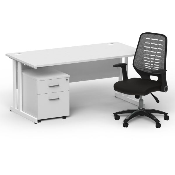 Pulse 1600mm Cantilever Straight Desk With Mobile Pedestal and Relay Silver Back Operator Chair - Image 33