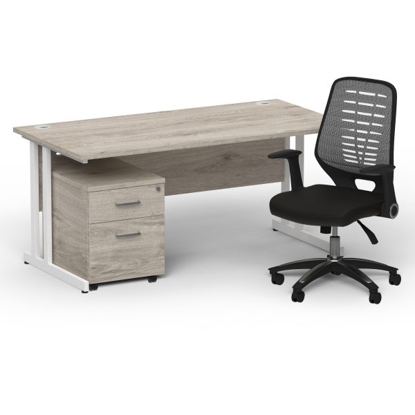 Pulse 1600mm Cantilever Straight Desk With Mobile Pedestal and Relay Silver Back Operator Chair - Image 35