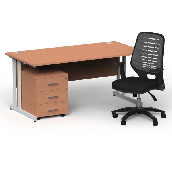Pulse 1600mm Cantilever Straight Desk With Mobile Pedestal and Relay Silver Back Operator Chair - Image 37