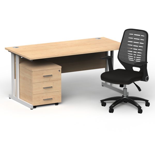 Pulse 1600mm Cantilever Straight Desk With Mobile Pedestal and Relay Silver Back Operator Chair - Image 39