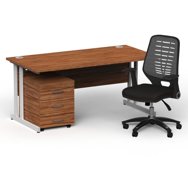 Pulse 1600mm Cantilever Straight Desk With Mobile Pedestal and Relay Silver Back Operator Chair - Image 43