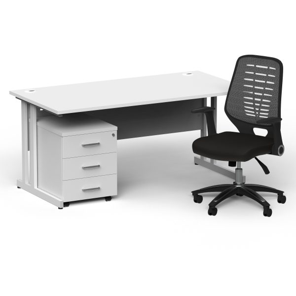 Pulse 1600mm Cantilever Straight Desk With Mobile Pedestal and Relay Silver Back Operator Chair - Image 45