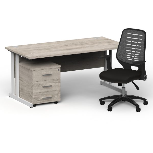 Pulse 1600mm Cantilever Straight Desk With Mobile Pedestal and Relay Silver Back Operator Chair - Image 47