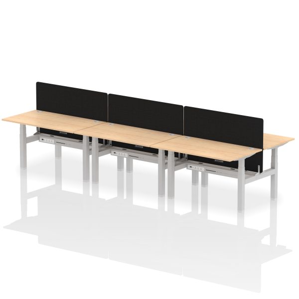 Air Back-to-Back Height Adjustable Bench Desk - 6 Person with Black Straight Screen - Image 32