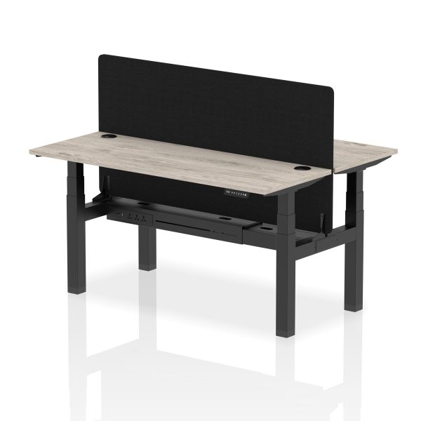 Air Back-to-Back Slimline Height Adjustable Bench Desk - 2 Person with Black Straight Screen - Image 49
