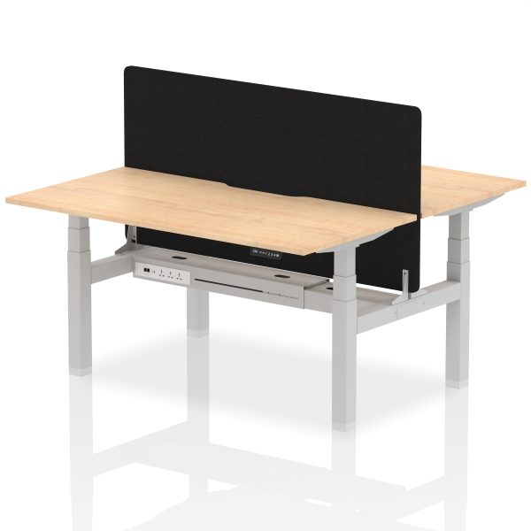 Air Back-to-Back Scalloped Edge Height Adjustable Bench Desk - 2 Person with Black Straight Screen - Image 44