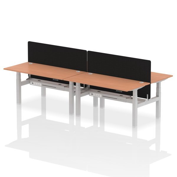 Air Back-to-Back Height Adjustable Bench Desk - 4 Person with Black Straight Screen - Image 44