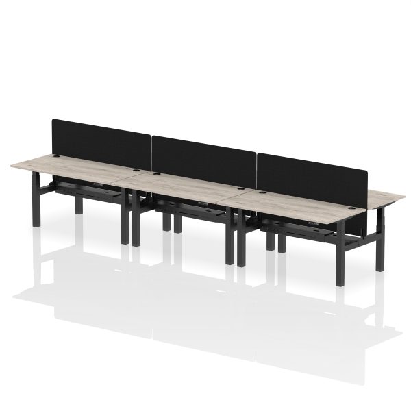 Air Back-to-Back Height Adjustable Bench Desk - 6 Person with Black Straight Screen - Image 49