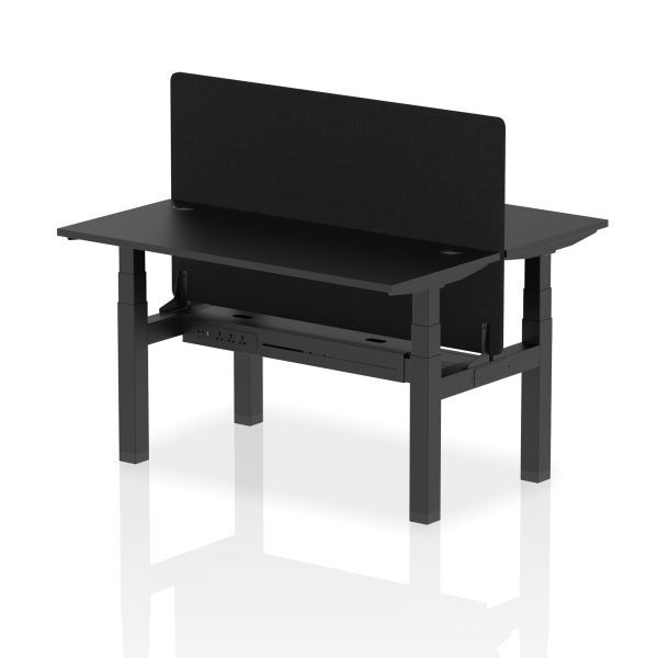 Air Back-to-Back Slimline Height Adjustable Bench Desk - 2 Person with Black Straight Screen - Image 25