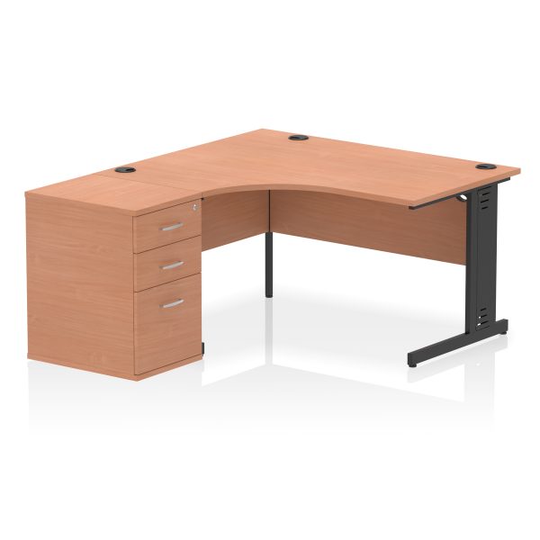 Pulse 1400mm Cable Managed Left Crescent Desk Workstation