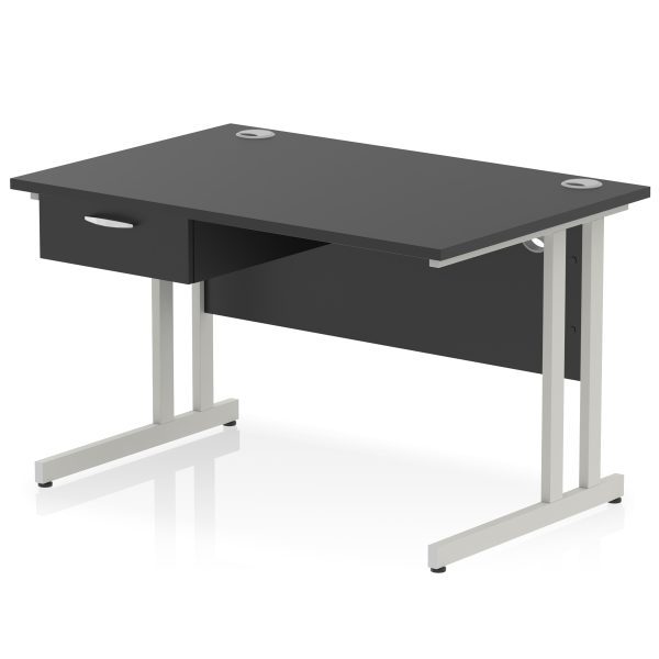 Pulse Cantilever Straight Desk Silver Frame With Single One Drawer Fixed Pedestal - Image 2