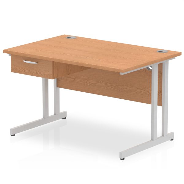 Pulse Cantilever Straight Desk Silver Frame With Single One Drawer Fixed Pedestal - Image 5