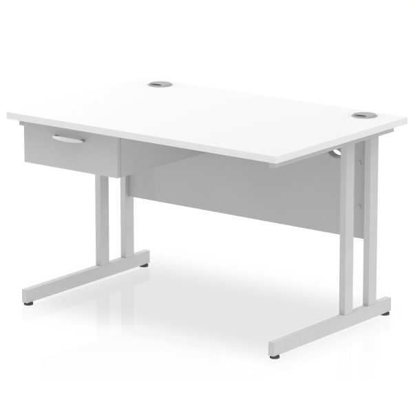 Pulse Cantilever Straight Desk Silver Frame With Single One Drawer Fixed Pedestal - Image 6