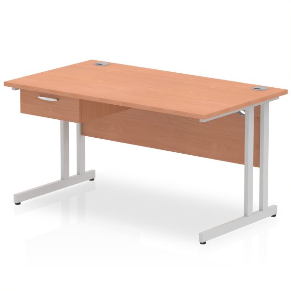 Pulse Cantilever Straight Desk Silver Frame With Single One Drawer Fixed Pedestal - Image 8