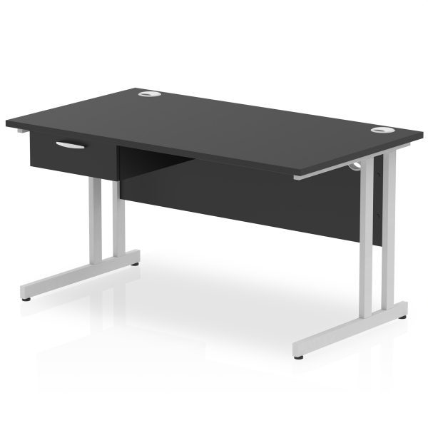 Pulse Cantilever Straight Desk Silver Frame With Single One Drawer Fixed Pedestal - Image 9