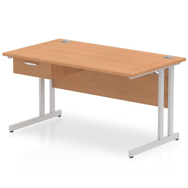 Pulse Cantilever Straight Desk Silver Frame With Single One Drawer Fixed Pedestal - Image 12