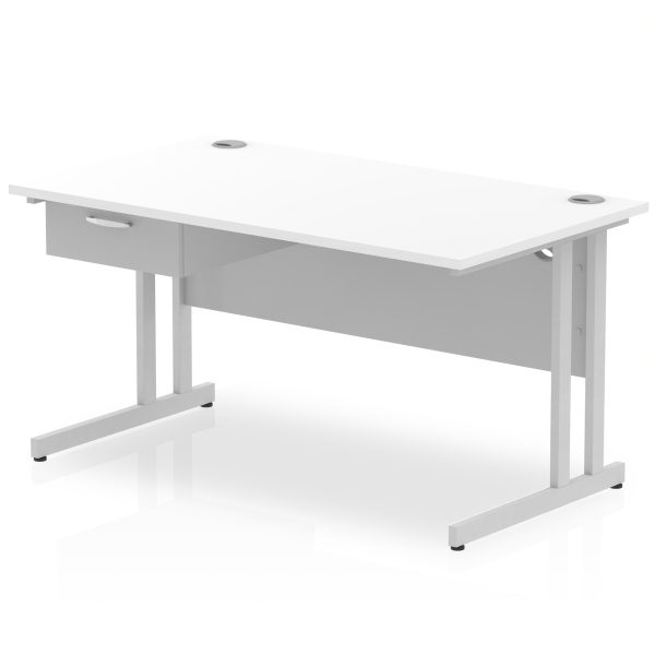 Pulse Cantilever Straight Desk Silver Frame With Single One Drawer Fixed Pedestal - Image 13