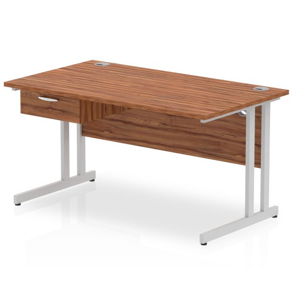 Pulse Cantilever Straight Desk Silver Frame With Single One Drawer Fixed Pedestal - Image 14