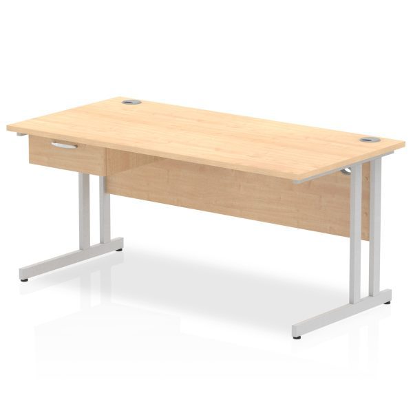 Pulse Cantilever Straight Desk Silver Frame With Single One Drawer Fixed Pedestal - Image 18