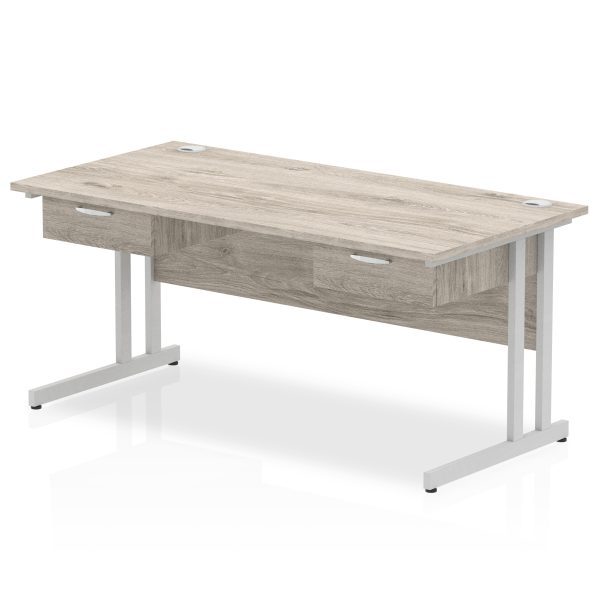 Pulse Cantilever Straight Desk Silver Frame With Two One Drawer Fixed Pedestals - Image 3