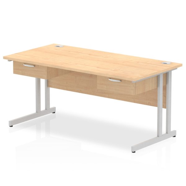 Pulse Cantilever Straight Desk Silver Frame With Two One Drawer Fixed Pedestals - Image 4