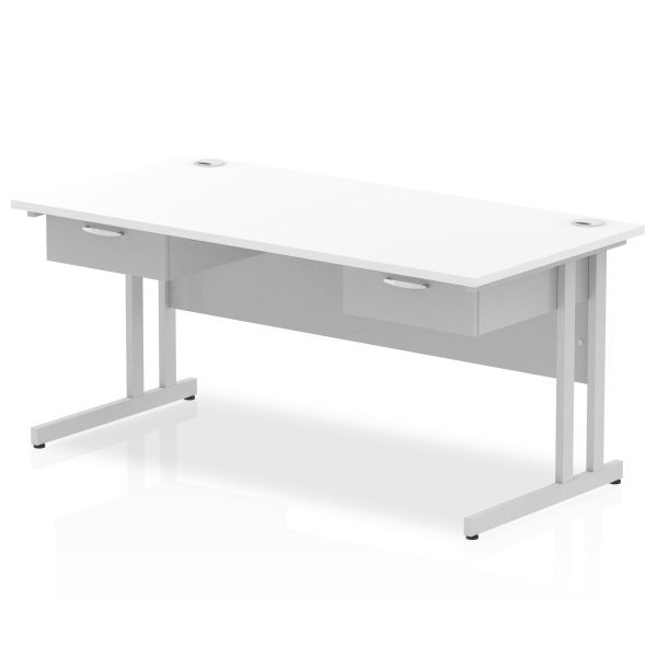 Pulse Cantilever Straight Desk Silver Frame With Two One Drawer Fixed Pedestals - Image 6