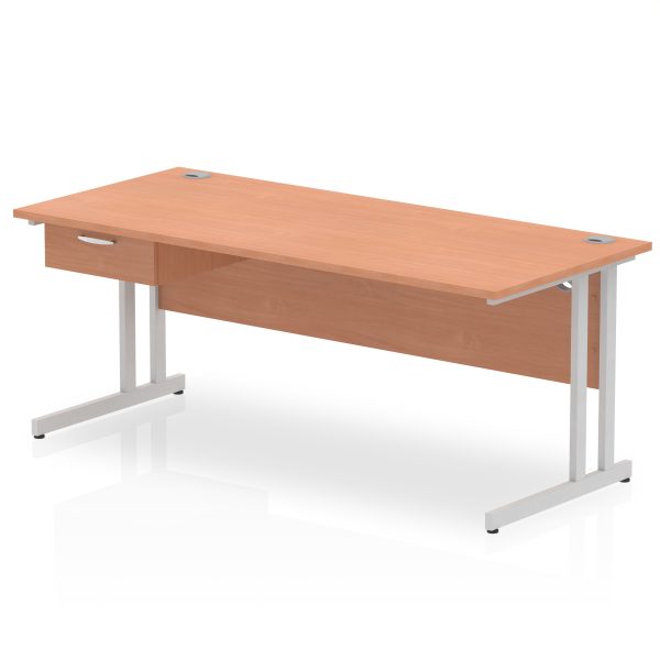 Pulse Cantilever Straight Desk Silver Frame With Single One Drawer Fixed Pedestal - Image 22