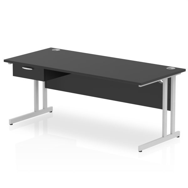 Pulse Cantilever Straight Desk Silver Frame With Single One Drawer Fixed Pedestal - Image 23