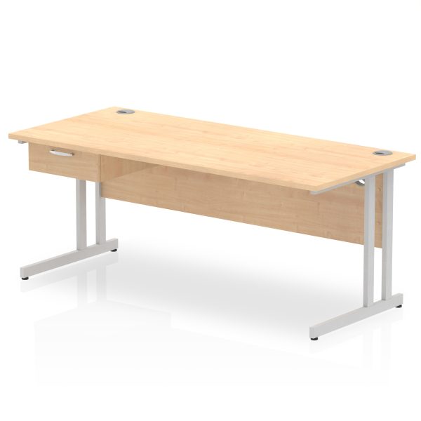 Pulse Cantilever Straight Desk Silver Frame With Single One Drawer Fixed Pedestal - Image 25