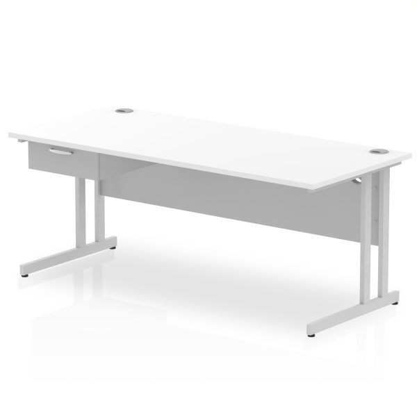 Pulse Cantilever Straight Desk Silver Frame With Single One Drawer Fixed Pedestal - Image 27
