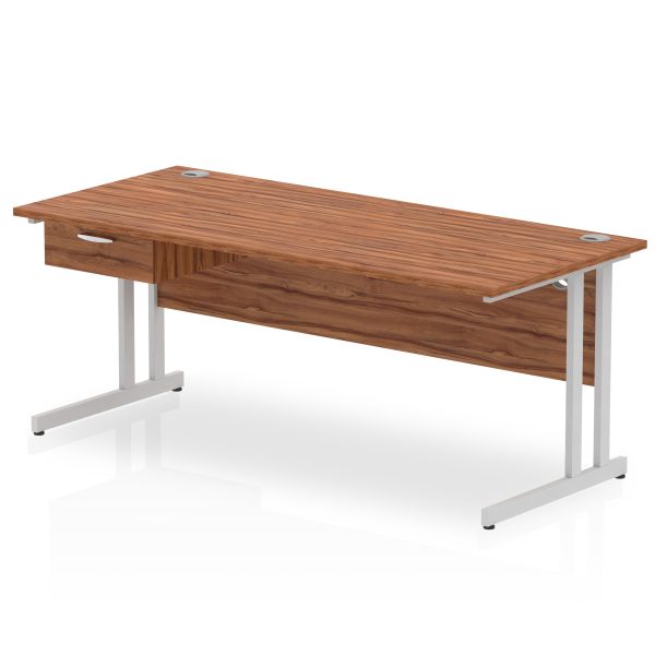 Pulse Cantilever Straight Desk Silver Frame With Single One Drawer Fixed Pedestal - Image 28
