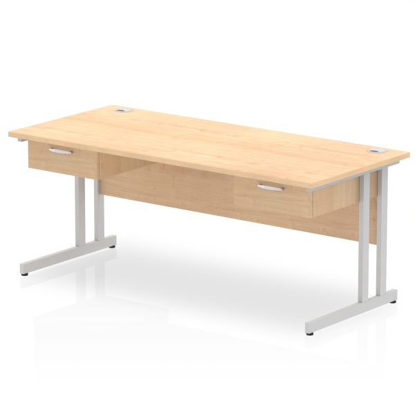 Pulse Cantilever Straight Desk Silver Frame With Two One Drawer Fixed Pedestals - Image 11
