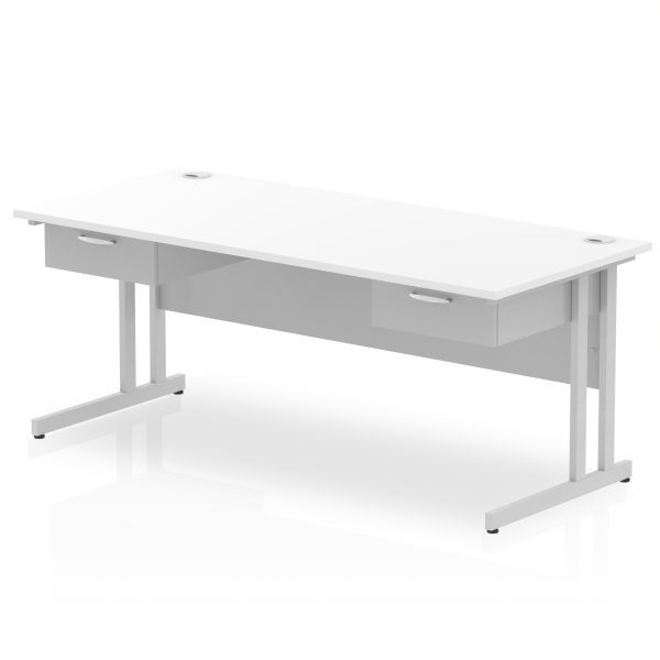 Pulse Cantilever Straight Desk Silver Frame With Two One Drawer Fixed Pedestals - Image 13