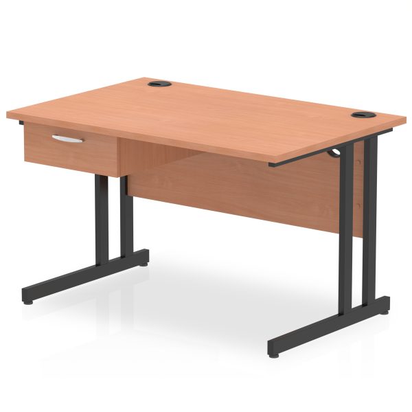 Pulse Cantilever Straight Desk Black Frame With Single One Drawer Fixed Pedestal