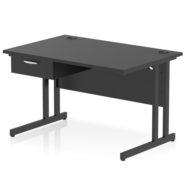 Pulse Cantilever Straight Desk Black Frame With Single One Drawer Fixed Pedestal - Image 2
