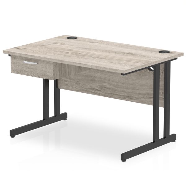 Pulse Cantilever Straight Desk Black Frame With Single One Drawer Fixed Pedestal - Image 3
