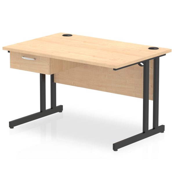 Pulse Cantilever Straight Desk Black Frame With Single One Drawer Fixed Pedestal - Image 4