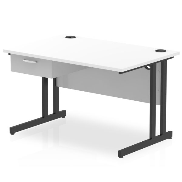 Pulse Cantilever Straight Desk Black Frame With Single One Drawer Fixed Pedestal - Image 6