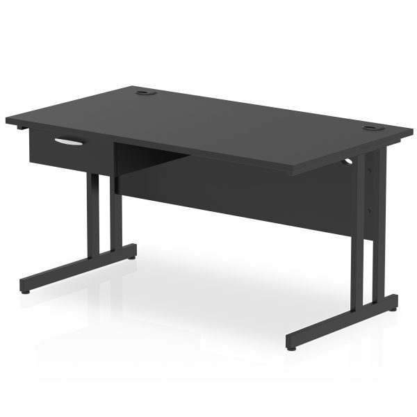 Pulse Cantilever Straight Desk Black Frame With Single One Drawer Fixed Pedestal - Image 9